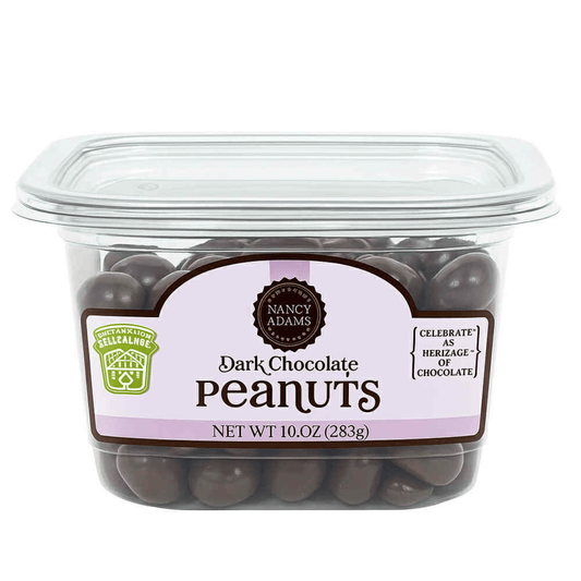 Nancy Adams Dark Chocolate Peanuts 10 OZ Tub - Tree Treasures