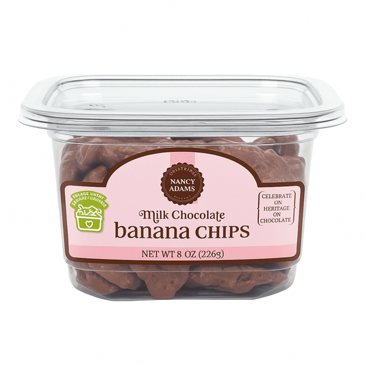 Nancy Adams Milk Chocolate Banana Chips 8 OZ Tub - Tree Treasures