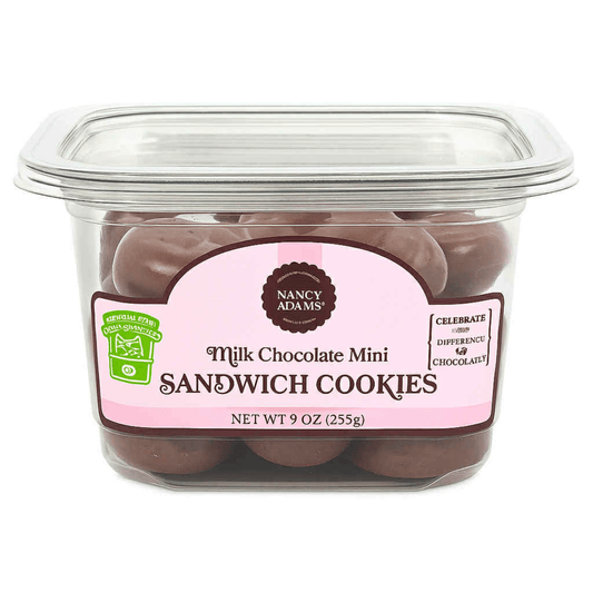Nancy Adams Milk Chocolate Mini Sandwich Cookies 9 OZ Tub - Tree Treasures