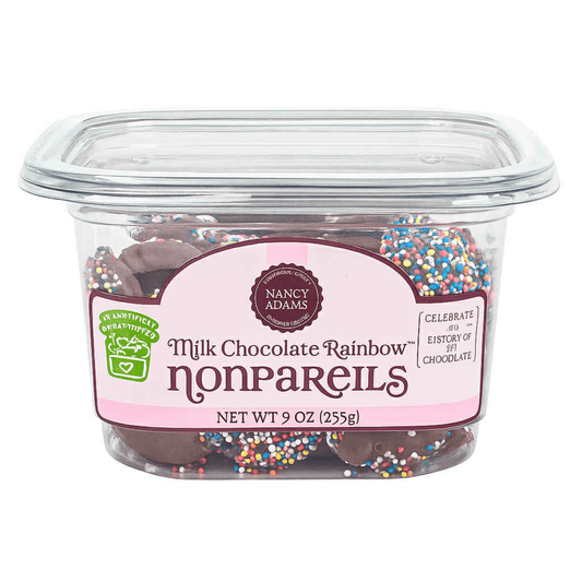 Nancy Adams Milk Chocolate Nonpareils 9 OZ Tub - Tree Treasures