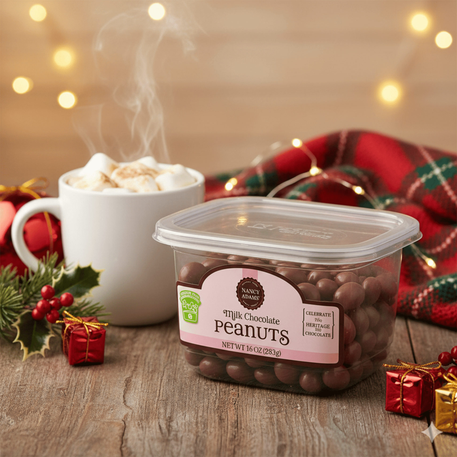 Nancy Adams Tub Milk Chocolate Peanuts 10 OZ Tub - Tree Treasures