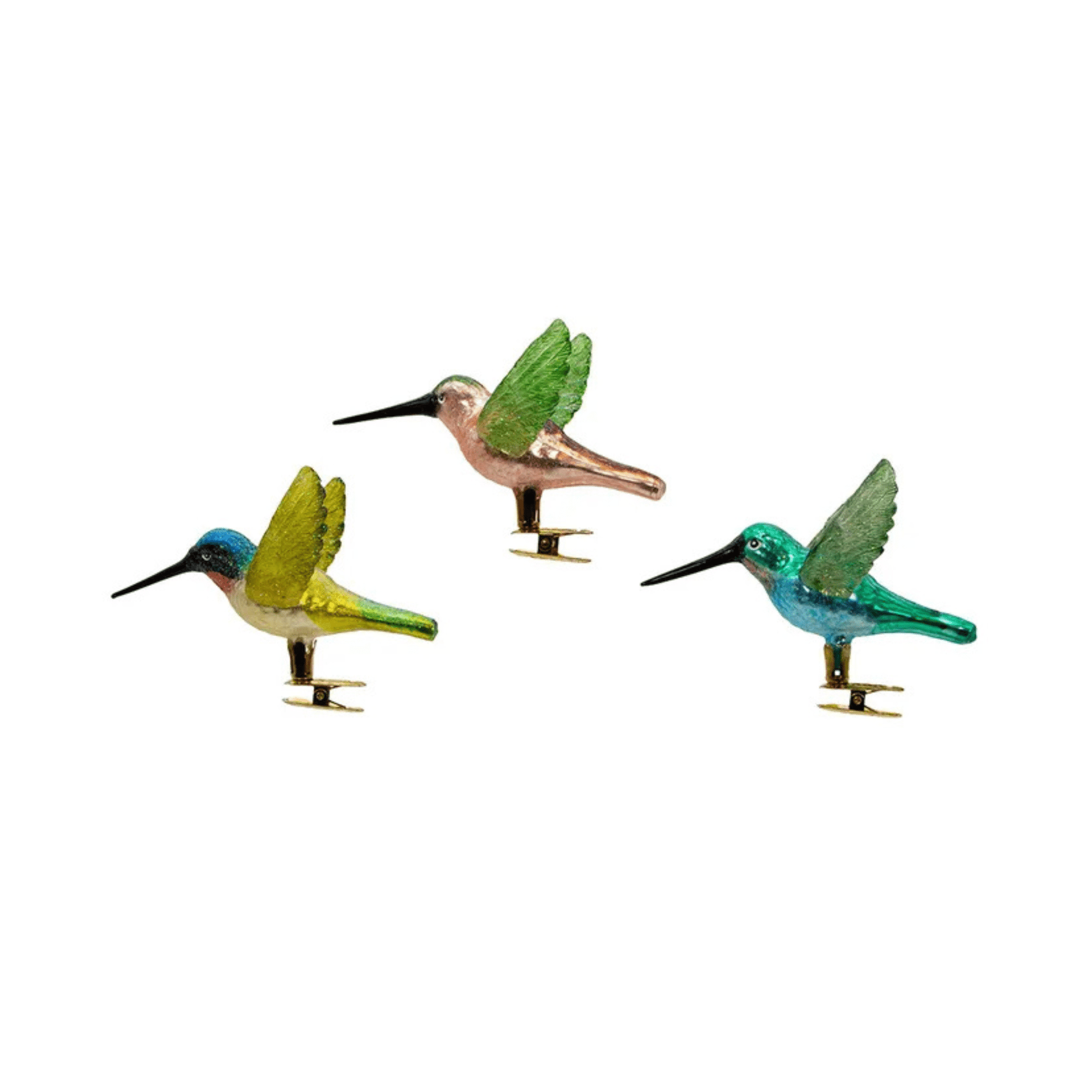 Noble Gems™ Hummingbird Clip - On Glass Ornaments, 3 Assorted – Elegant Nature - Inspired Decor - Tree Treasures