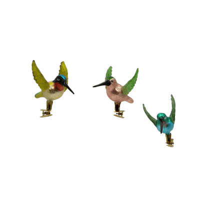 Noble Gems™ Hummingbird Clip - On Glass Ornaments, 3 Assorted – Elegant Nature - Inspired Decor - Tree Treasures