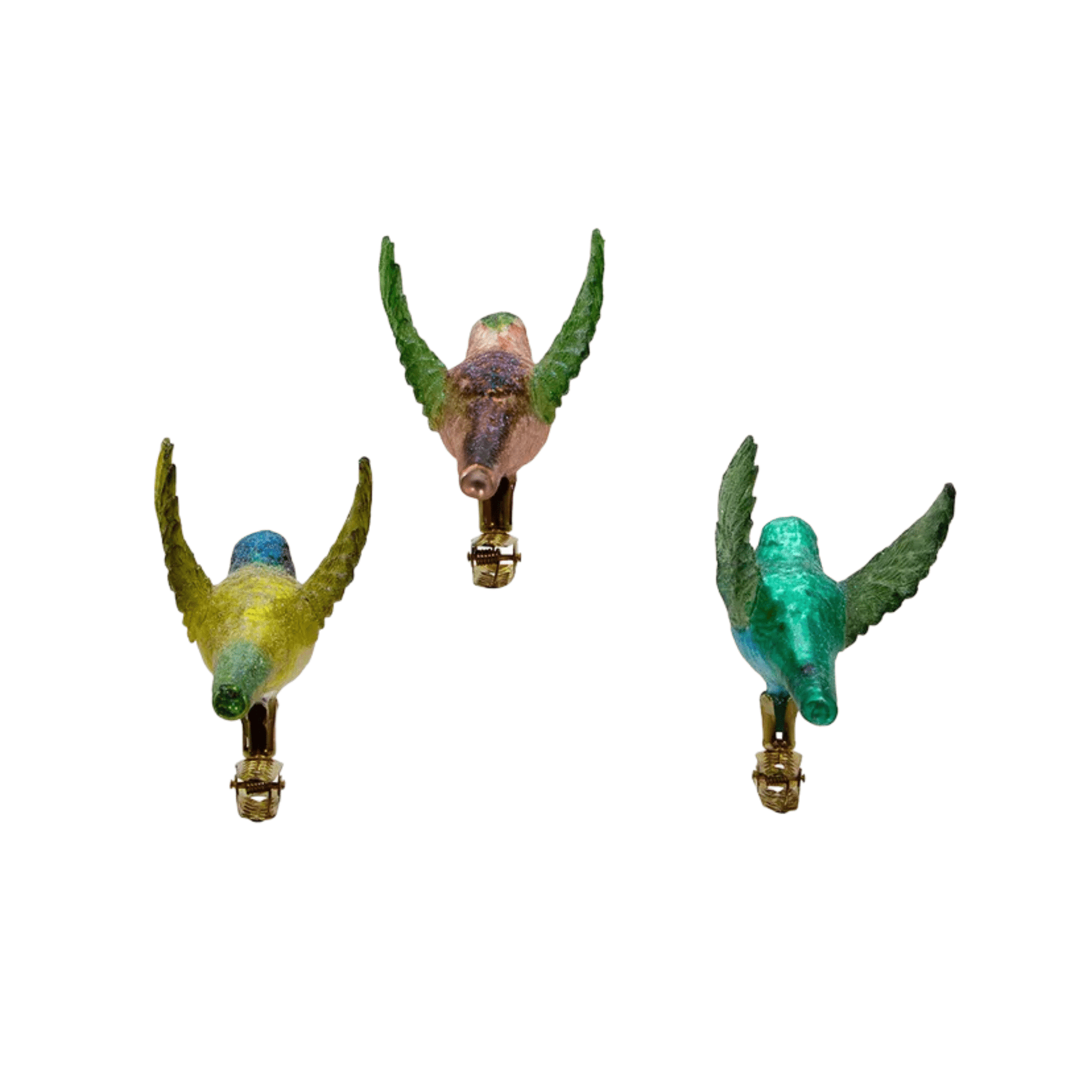 Noble Gems™ Hummingbird Clip - On Glass Ornaments, 3 Assorted – Elegant Nature - Inspired Decor - Tree Treasures