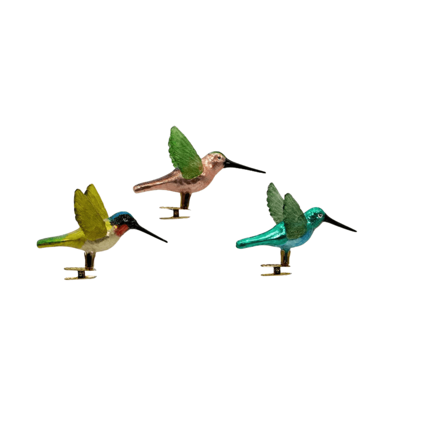 Noble Gems™ Hummingbird Clip - On Glass Ornaments, 3 Assorted – Elegant Nature - Inspired Decor - Tree Treasures
