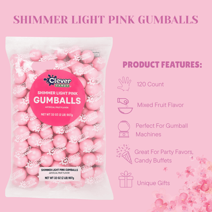 Pink Shimmer Gumballs 1 Inch – Bulk 120 Count – Mixed Fruit Flavor Bubble Gum Balls for Gumball Machine & Classy Party Buffets - Tree Treasures