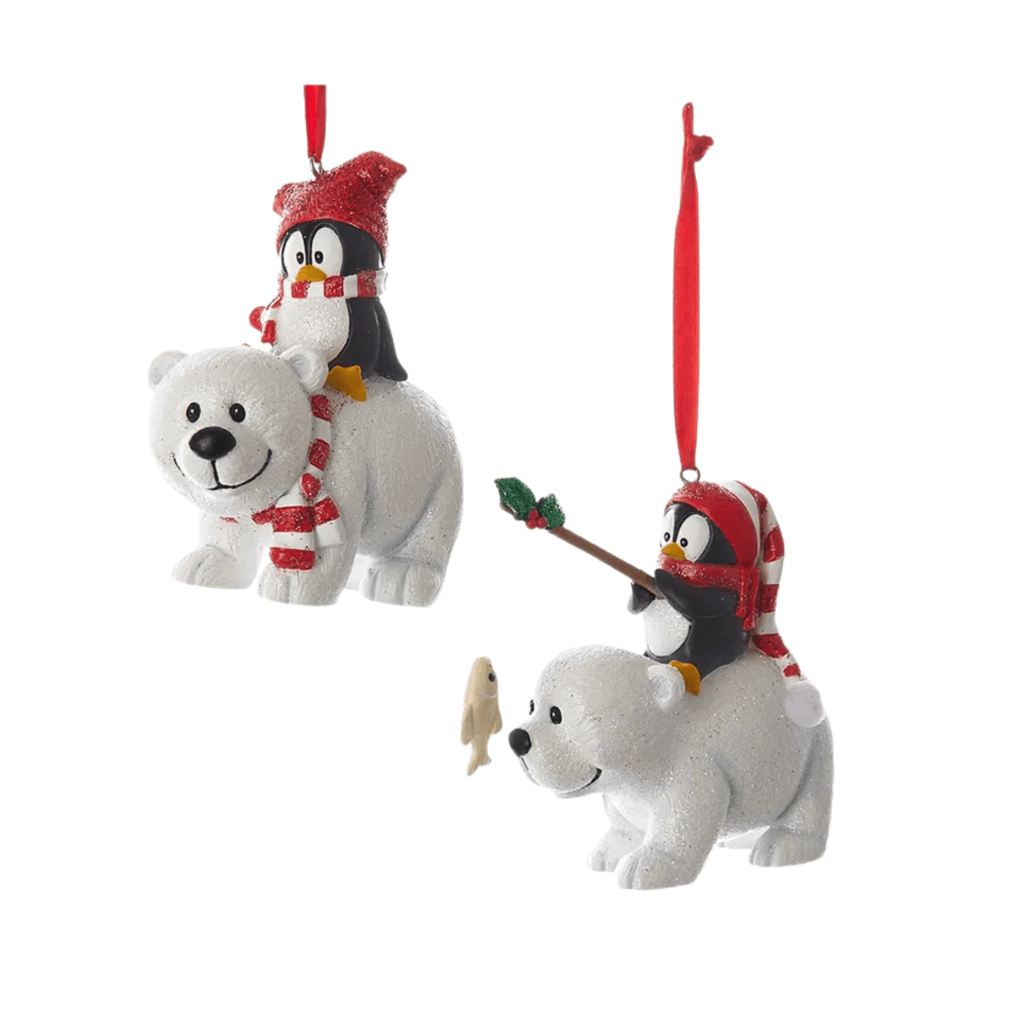 Polar Bear With Penguin Ornaments, 2 Assorted – Cute Winter Christmas Decor - Tree Treasures