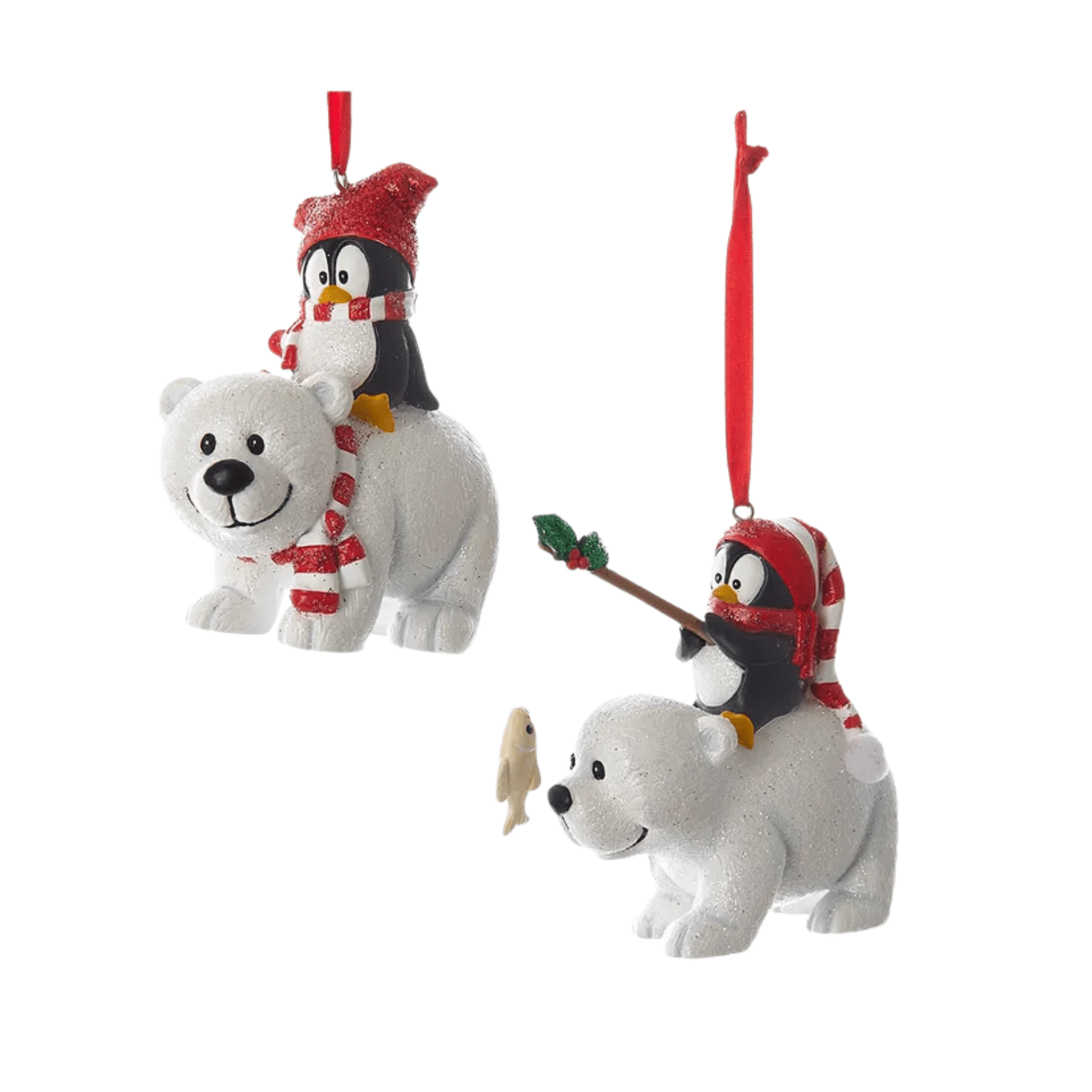 Polar Bear With Penguin Ornaments, 2 Assorted – Cute Winter Christmas Decor - Tree Treasures