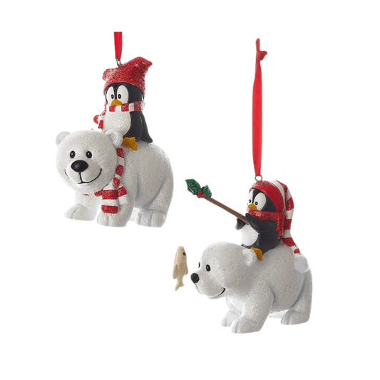 Polar Bear With Penguin Ornaments, 2 Assorted – Cute Winter Christmas Decor - Tree Treasures