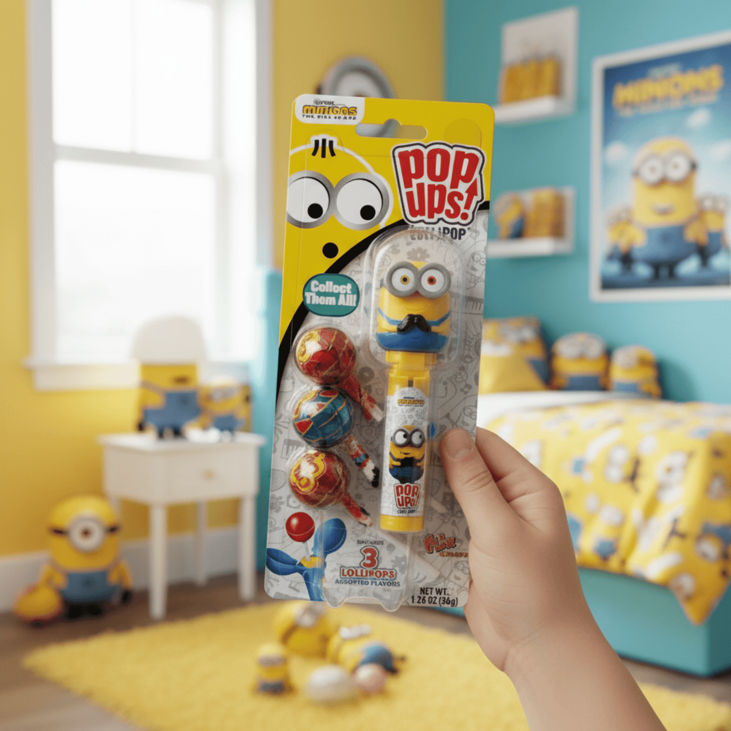 POP UPS! Minions Lollipop Holder 1.26 oz – Includes 3 Chupa Chups - Tree Treasures