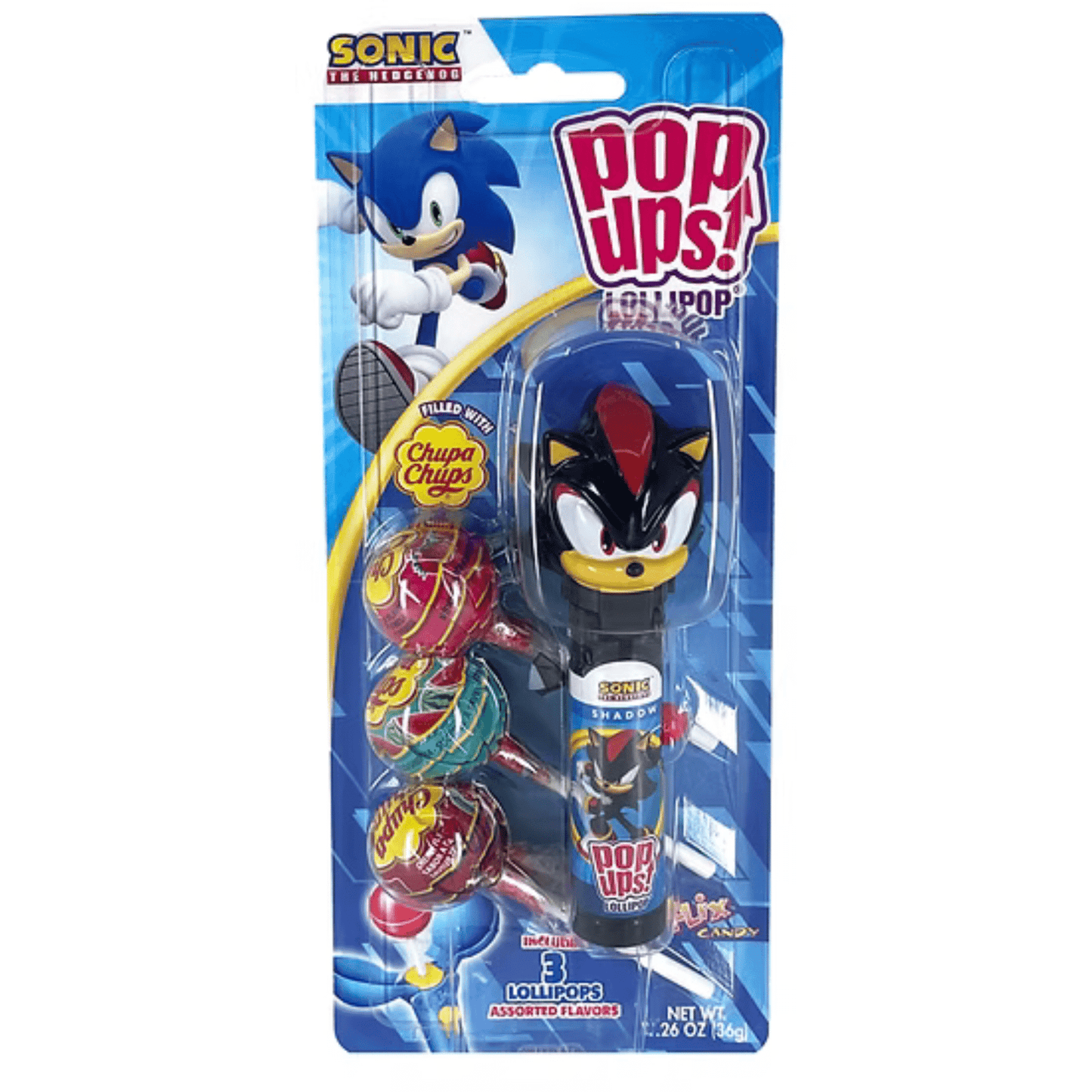 POP UPS! Sonic the Hedgehog Lollipop Holder 1.26 oz – Includes 3 Chupa Chups Refill - Tree Treasures