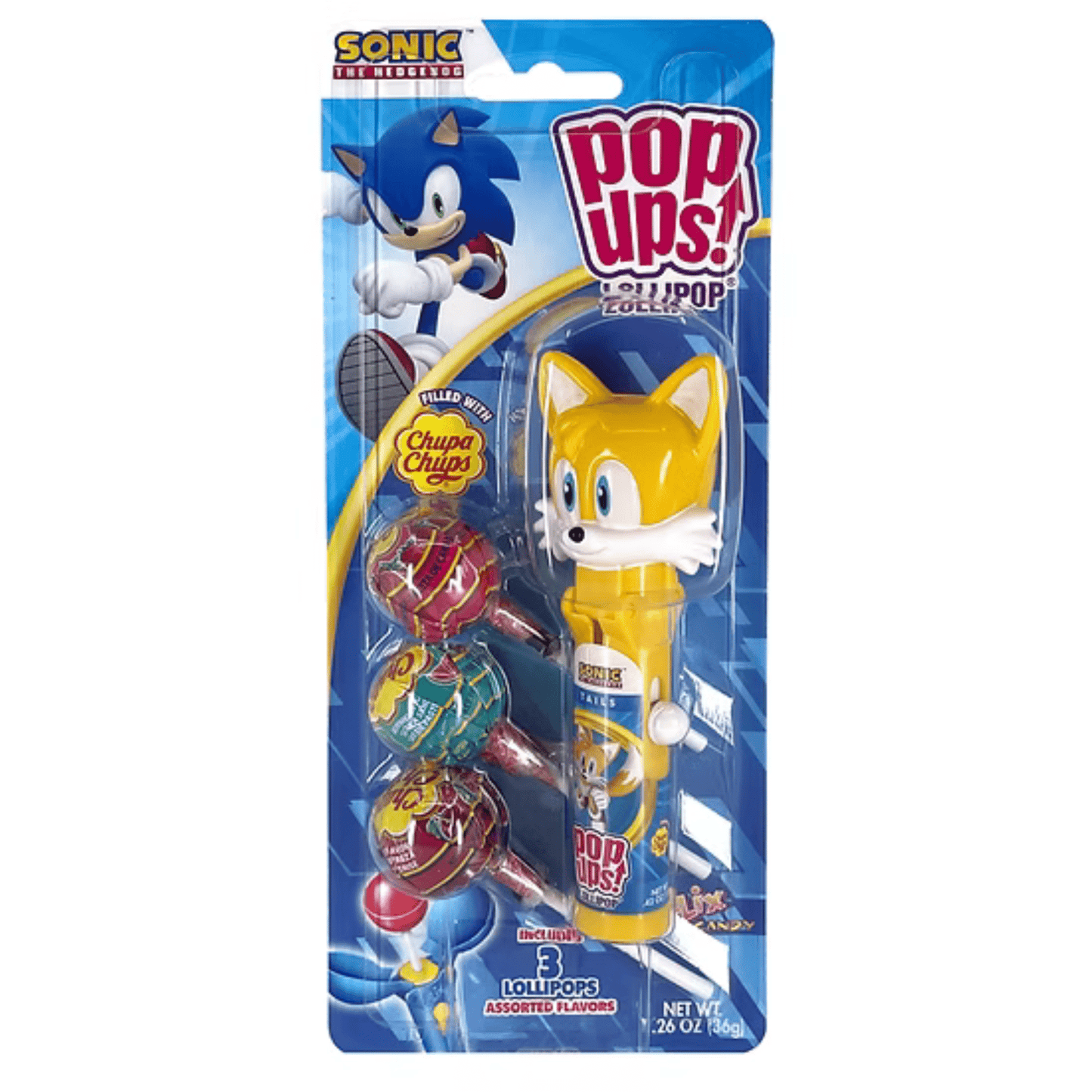 POP UPS! Sonic the Hedgehog Lollipop Holder 1.26 oz – Includes 3 Chupa Chups Refill - Tree Treasures