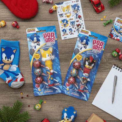 POP UPS! Sonic the Hedgehog Lollipop Holder 1.26 oz – Includes 3 Chupa Chups Refill - Tree Treasures