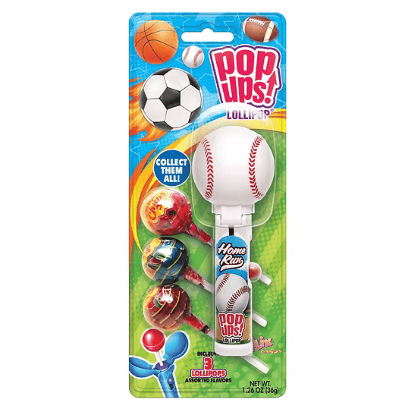 POP UPS! Sports Balls Lollipop 1.26 oz – Includes 3 Chupa Chups Refill - Tree Treasures