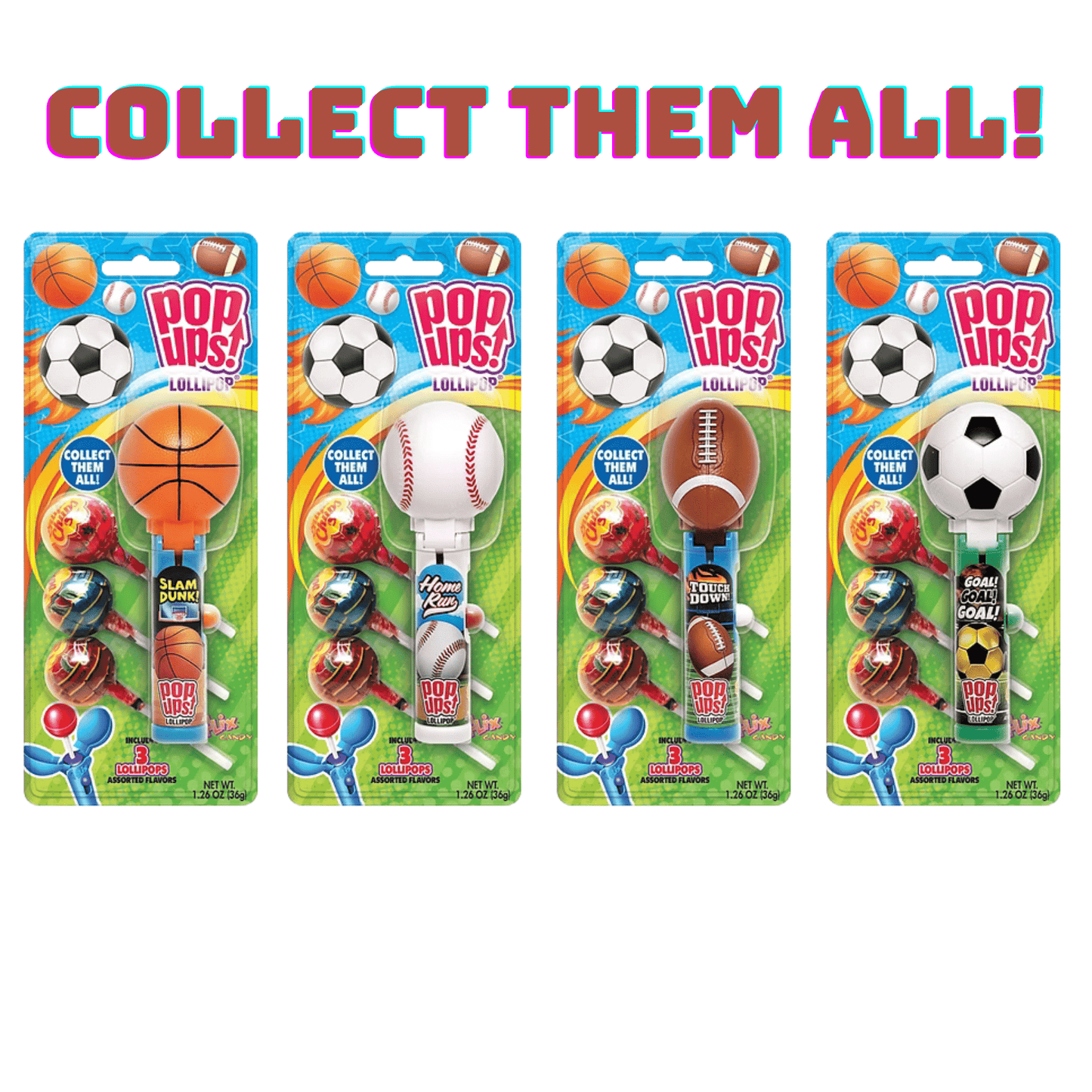 POP UPS! Sports Balls Lollipop 1.26 oz – Includes 3 Chupa Chups Refill - Tree Treasures