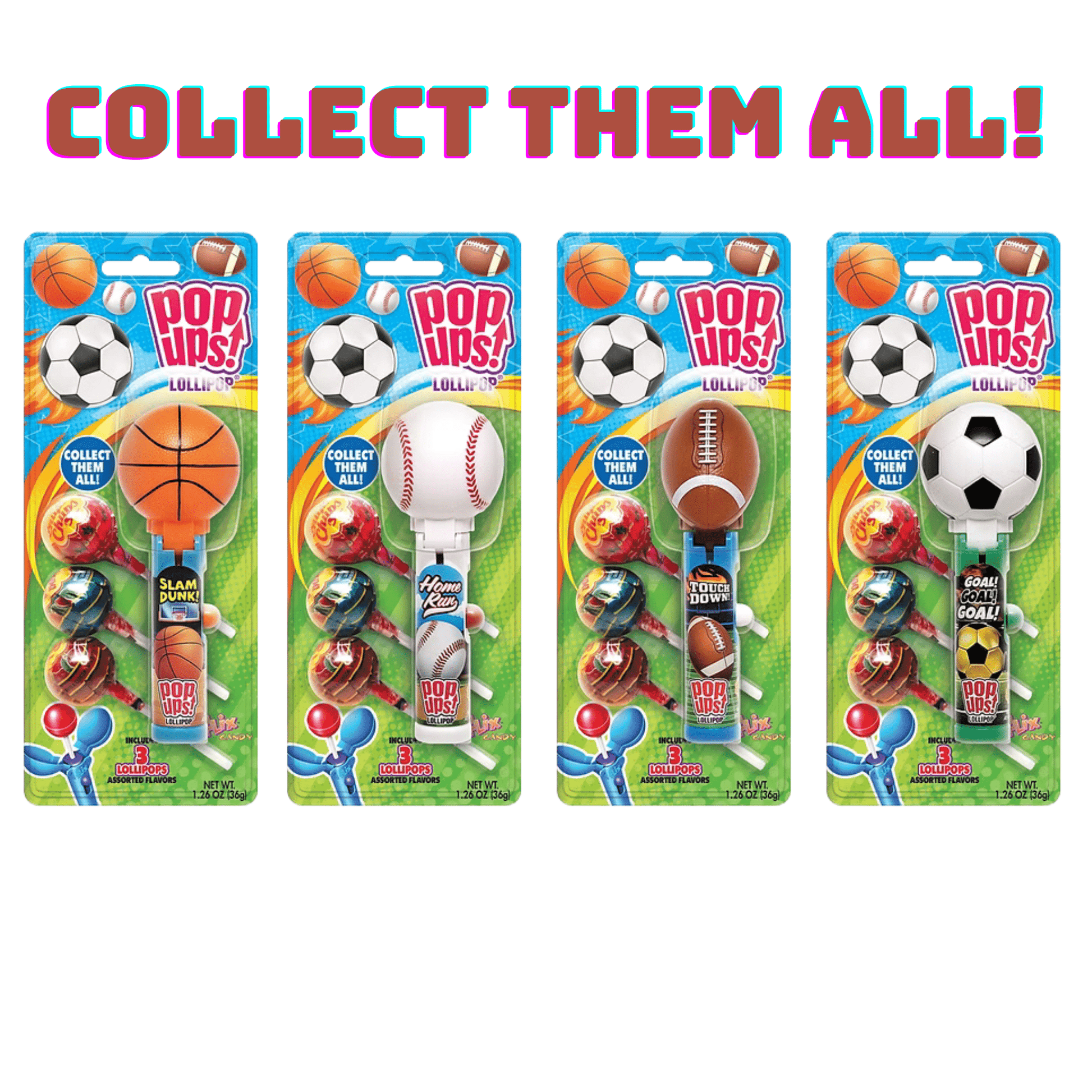 POP UPS! Sports Balls Lollipop 1.26 oz – Includes 3 Chupa Chups Refill - Tree Treasures