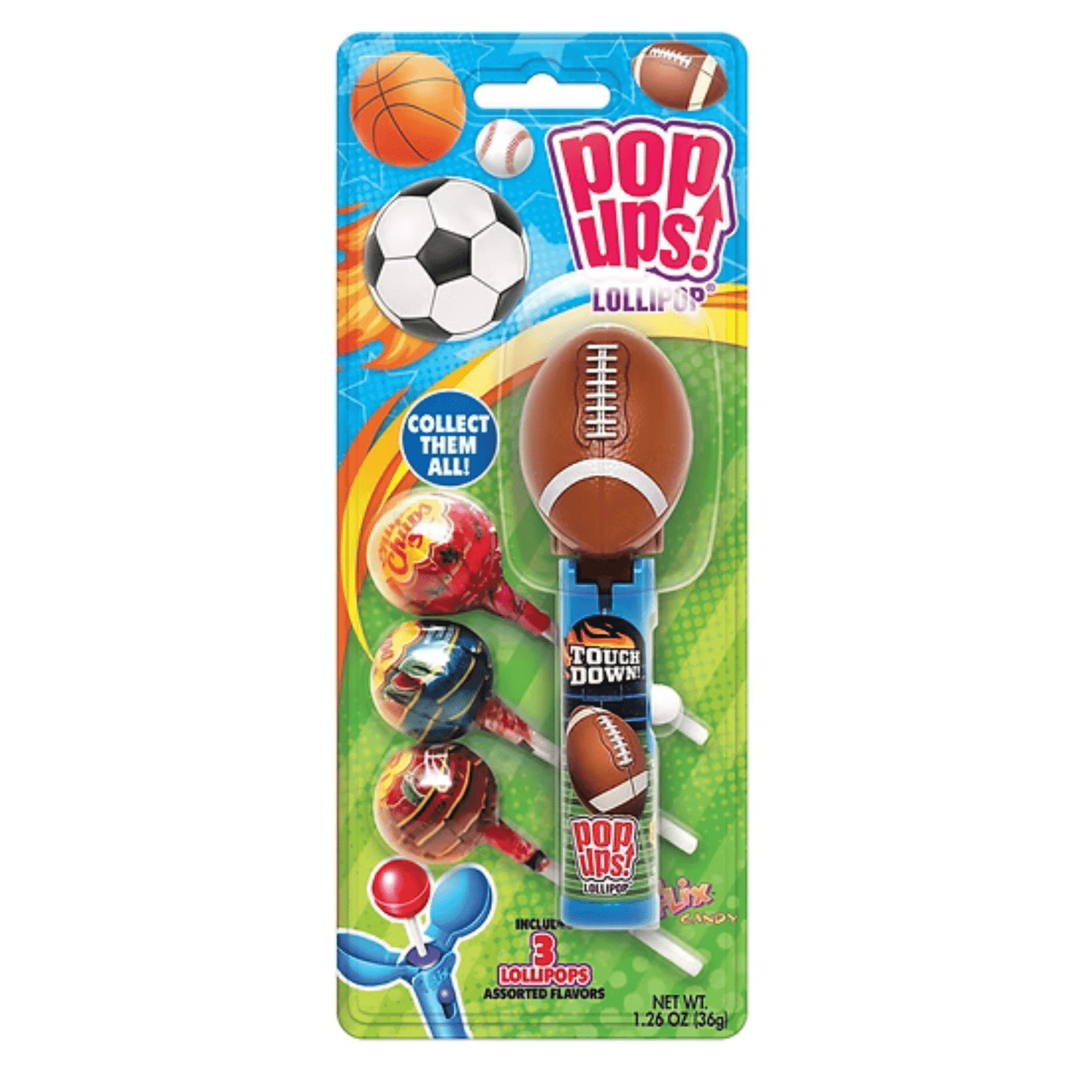 POP UPS! Sports Balls Lollipop 1.26 oz – Includes 3 Chupa Chups Refill - Tree Treasures