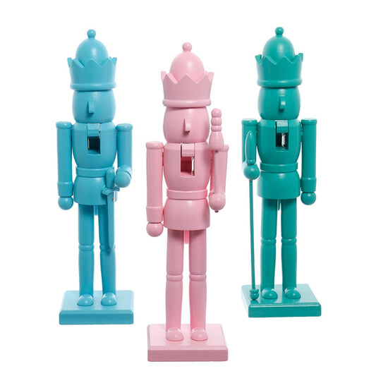*PRESALE* 12" Green, Pink & Blue King Nutcrackers, 3 Assorted - Tree Treasures