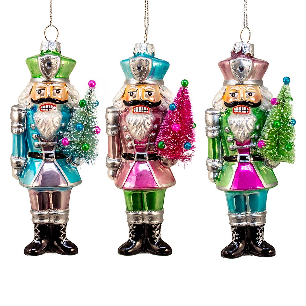 *PRESALE* Glass Nutcracker With Sisal Tree Ornaments, 3 Assorted - Tree Treasures