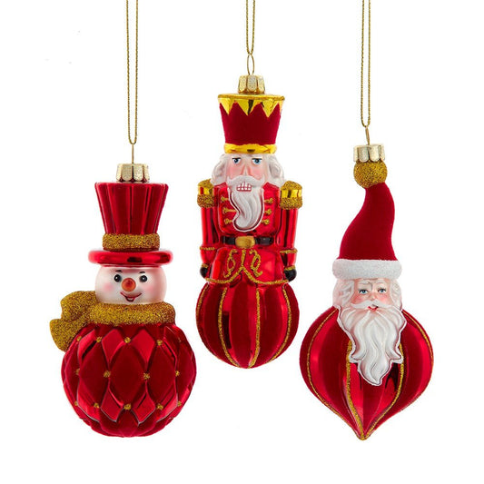 *PRESALE* Glass Red & Gold Santa, Snowman & Nutcracker Ornaments, 3 Assorted - Tree Treasures