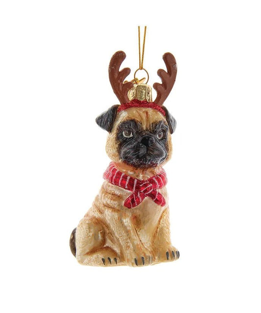 Pug with Antlers Glass Ornament – Noble Gems - Tree Treasures