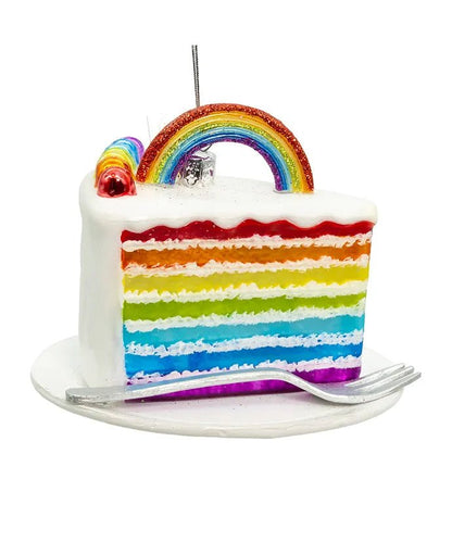 Rainbow Cake Slice Glass Ornament – 4.5 - Inch Noble Gems - Tree Treasures