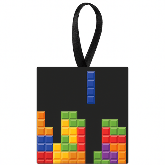 Retro Falling Block Puzzle Ornament – Metal Gamer Christmas Tree Decoration – Durable Arcade Style Ornament Stacking Puzzle Inspired Christmas Decorations 3.5" - Tree Treasures