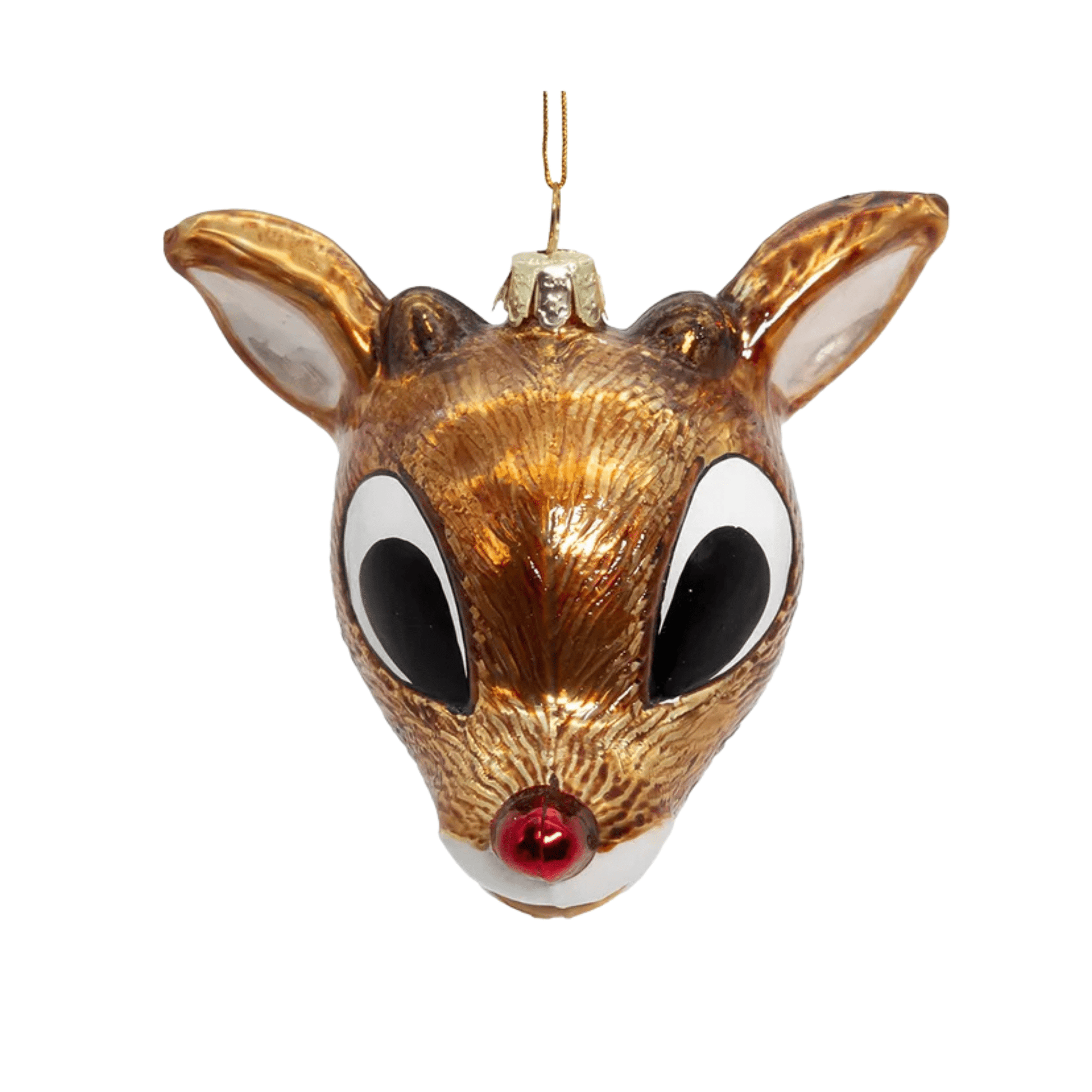 Rudolph The Red - Nosed Reindeer® Glass Rudolph Head Ornament – Glittered Holiday Décor by Kurt Adler - Tree Treasures
