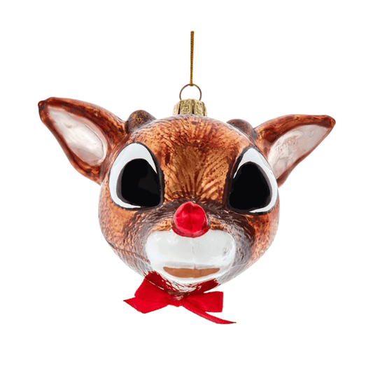 Rudolph The Red - Nosed Reindeer® Glass Rudolph Head Ornament – Glittered Holiday Décor by Kurt Adler - Tree Treasures