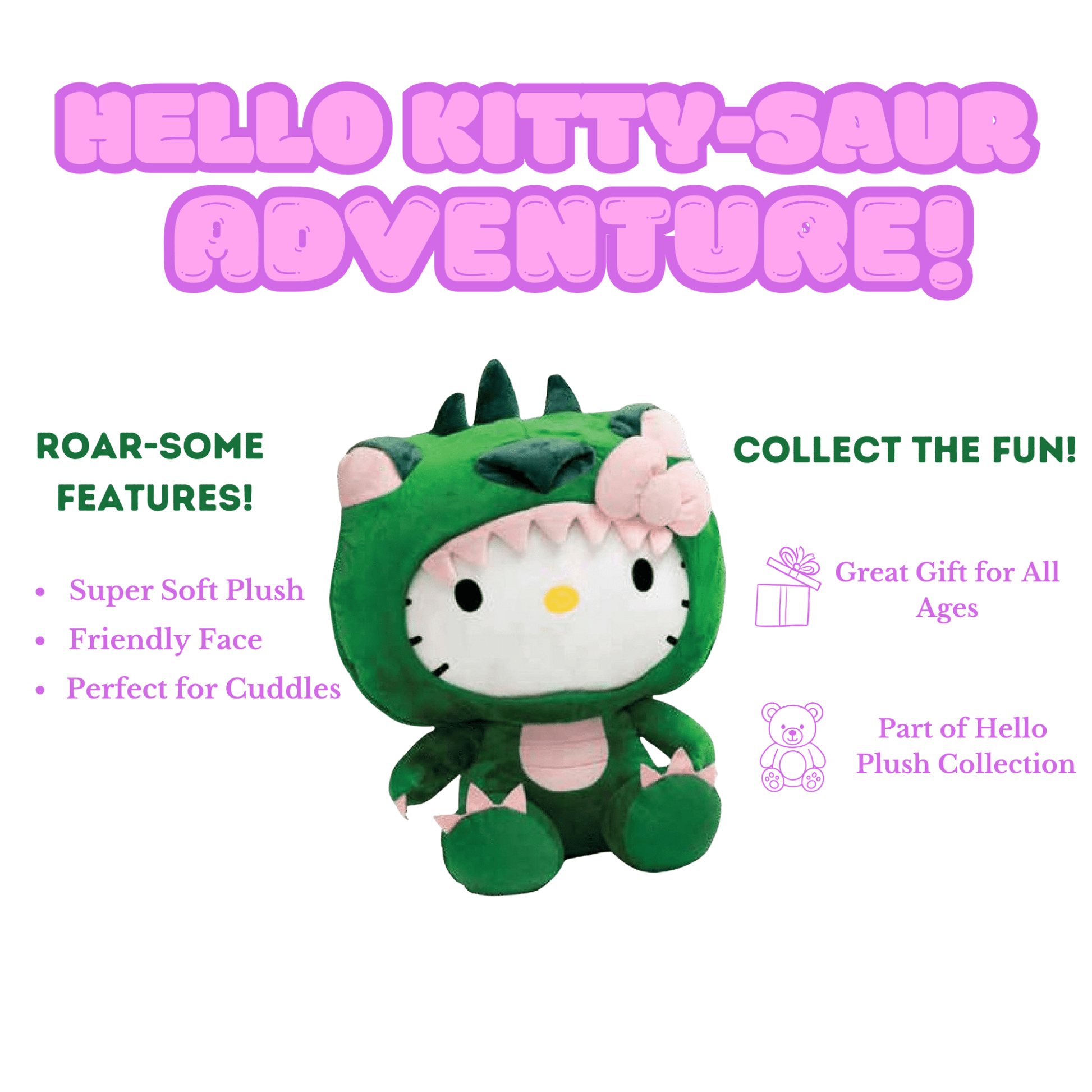 Sanrio Hello Kitty Plush – 9.5" Stuffed Character in Green Dragon Costume - Tree Treasures