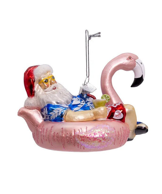 Santa with Flamingo Float Ornament – 4.5 - Inch Noble Gems - Tree Treasures