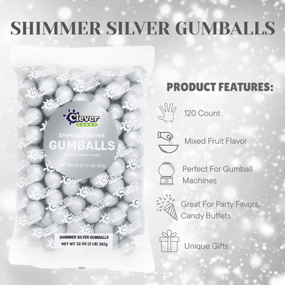 Silver Shimmer Gumballs 1 Inch – Bulk 120 Count – Mixed Fruit Flavor Bubble Gum Balls for Gumball Machine & Classy Party Buffets - Tree Treasures