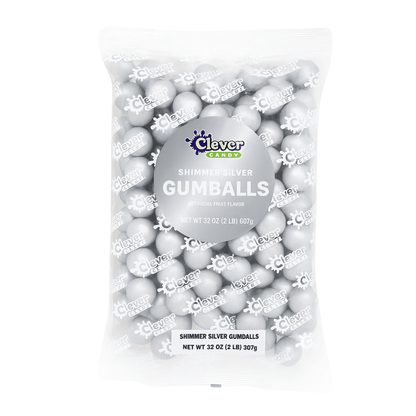 Silver Shimmer Gumballs 1 Inch – Bulk 120 Count – Mixed Fruit Flavor Bubble Gum Balls for Gumball Machine & Classy Party Buffets - Tree Treasures
