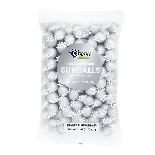 Silver Shimmer Gumballs 1 Inch – Bulk 120 Count – Mixed Fruit Flavor Bubble Gum Balls for Gumball Machine & Classy Party Buffets - Tree Treasures