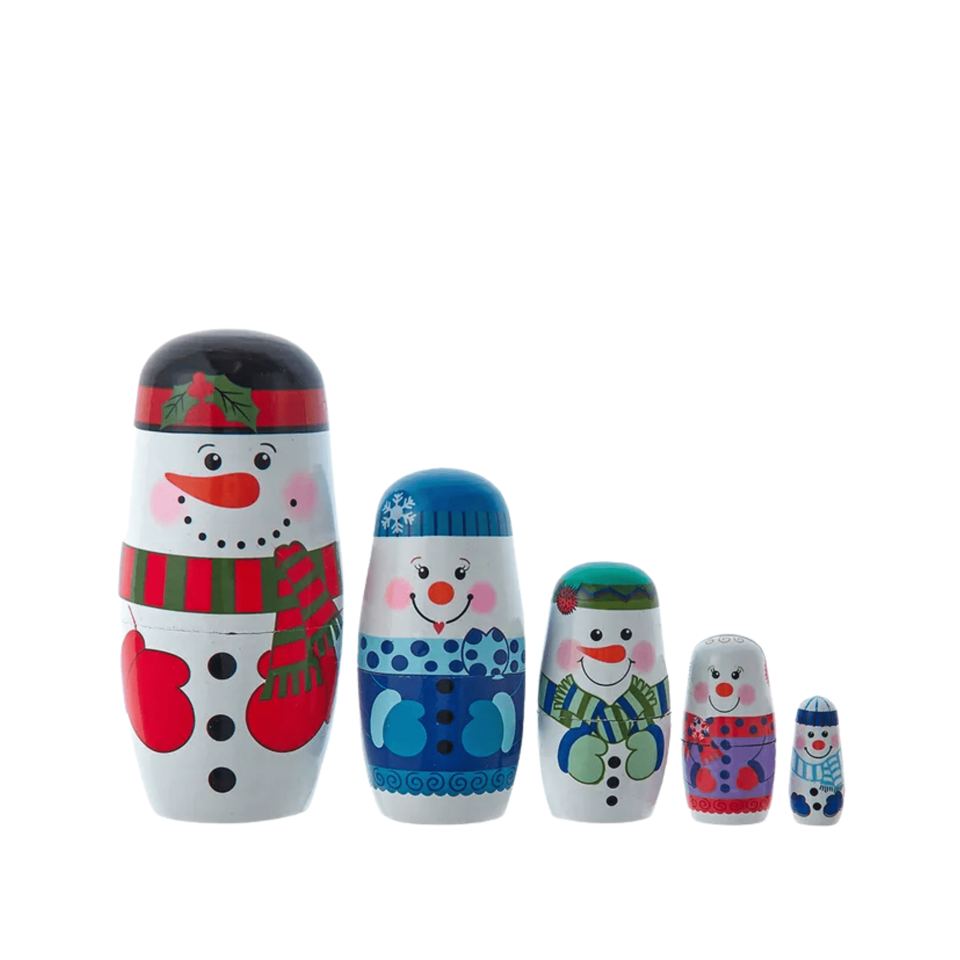 Snowman Nesting Doll Set, 5 - Piece Holiday Decoration – Whimsical Christmas Matryoshka Dolls by Kurt Adler - Tree Treasures