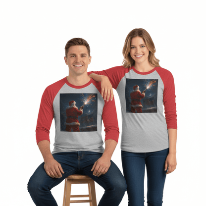 Stars & Stripes Santa Baseball Raglan – Patriotic Christmas 3/4 Sleeve Shirt, Unisex Holiday Tee - Tree Treasures