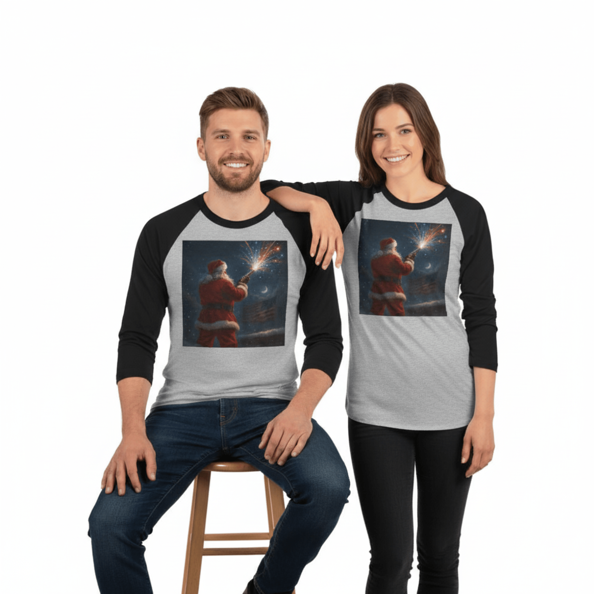 Stars & Stripes Santa Baseball Raglan – Patriotic Christmas 3/4 Sleeve Shirt, Unisex Holiday Tee - Tree Treasures