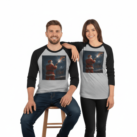 Stars & Stripes Santa Baseball Raglan – Patriotic Christmas 3/4 Sleeve Shirt, Unisex Holiday Tee - Tree Treasures