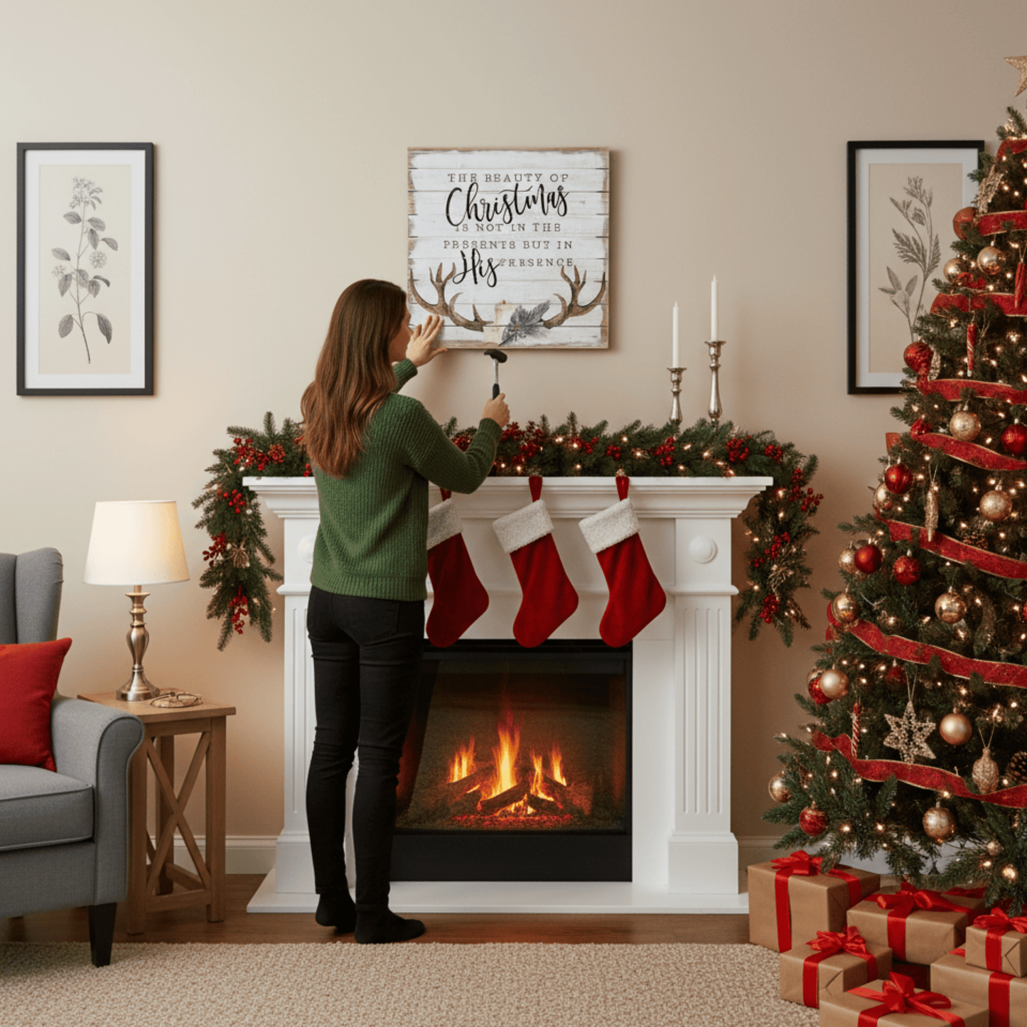 The Beauty of Christmas Rustic Wooden Wall Art – 14" x 14" Inspirational Holiday Décor - Tree Treasures