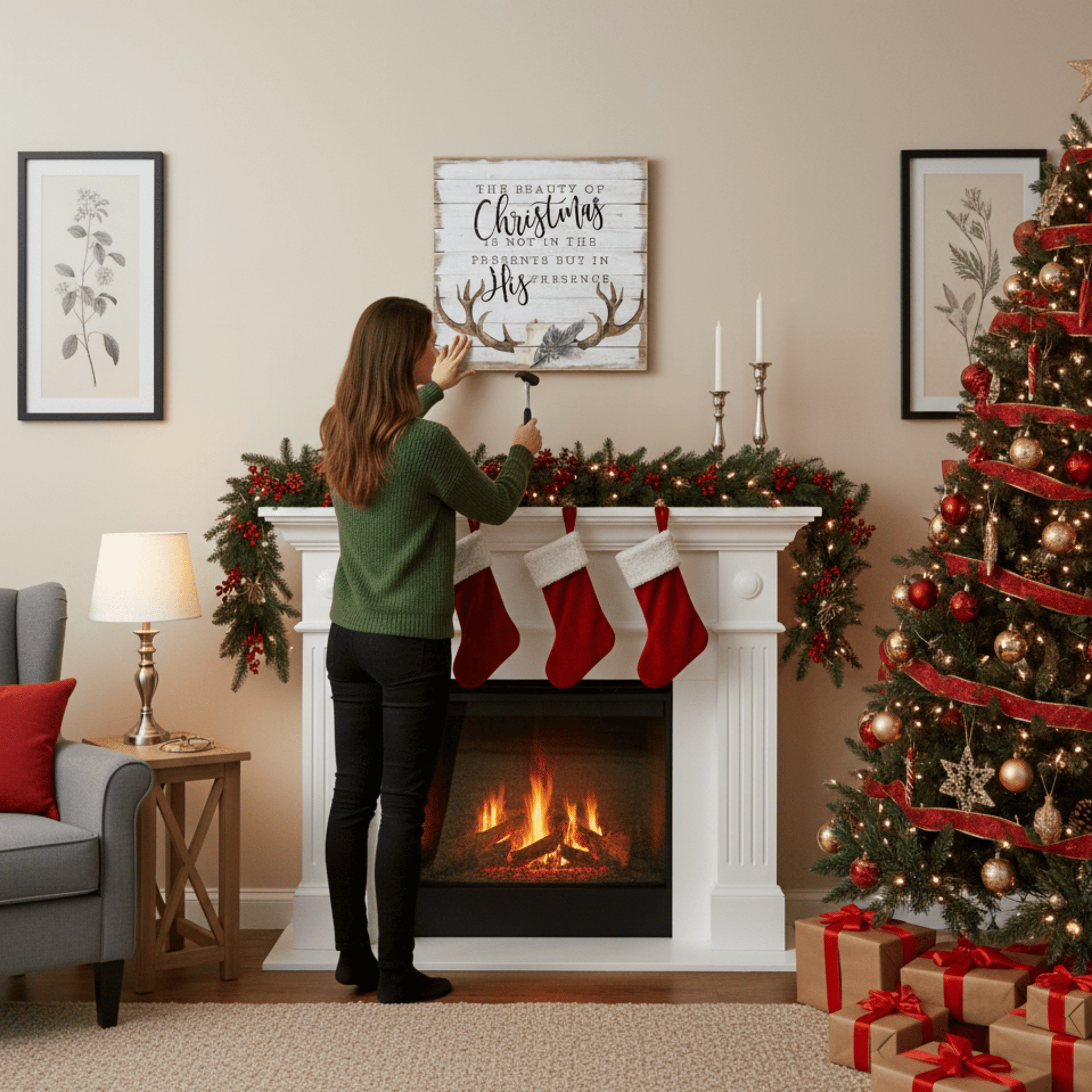 The Beauty of Christmas Rustic Wooden Wall Art – 14" x 14" Inspirational Holiday Décor - Tree Treasures