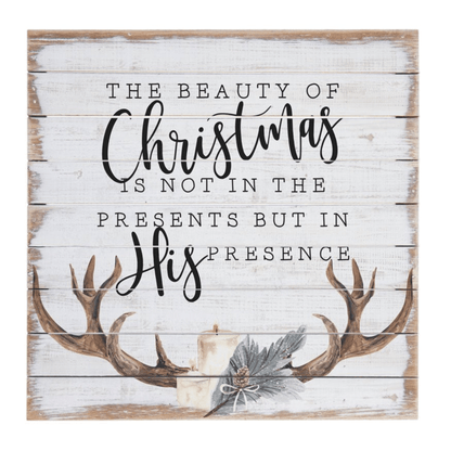 The Beauty of Christmas Rustic Wooden Wall Art – 14" x 14" Inspirational Holiday Décor - Tree Treasures