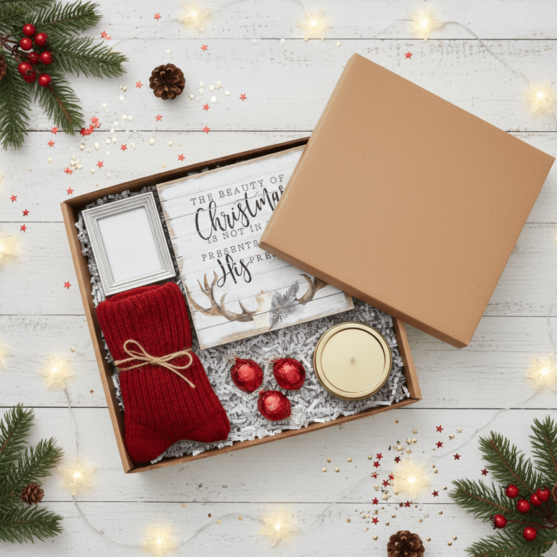 The Beauty of Christmas Rustic Wooden Wall Art – 14" x 14" Inspirational Holiday Décor - Tree Treasures