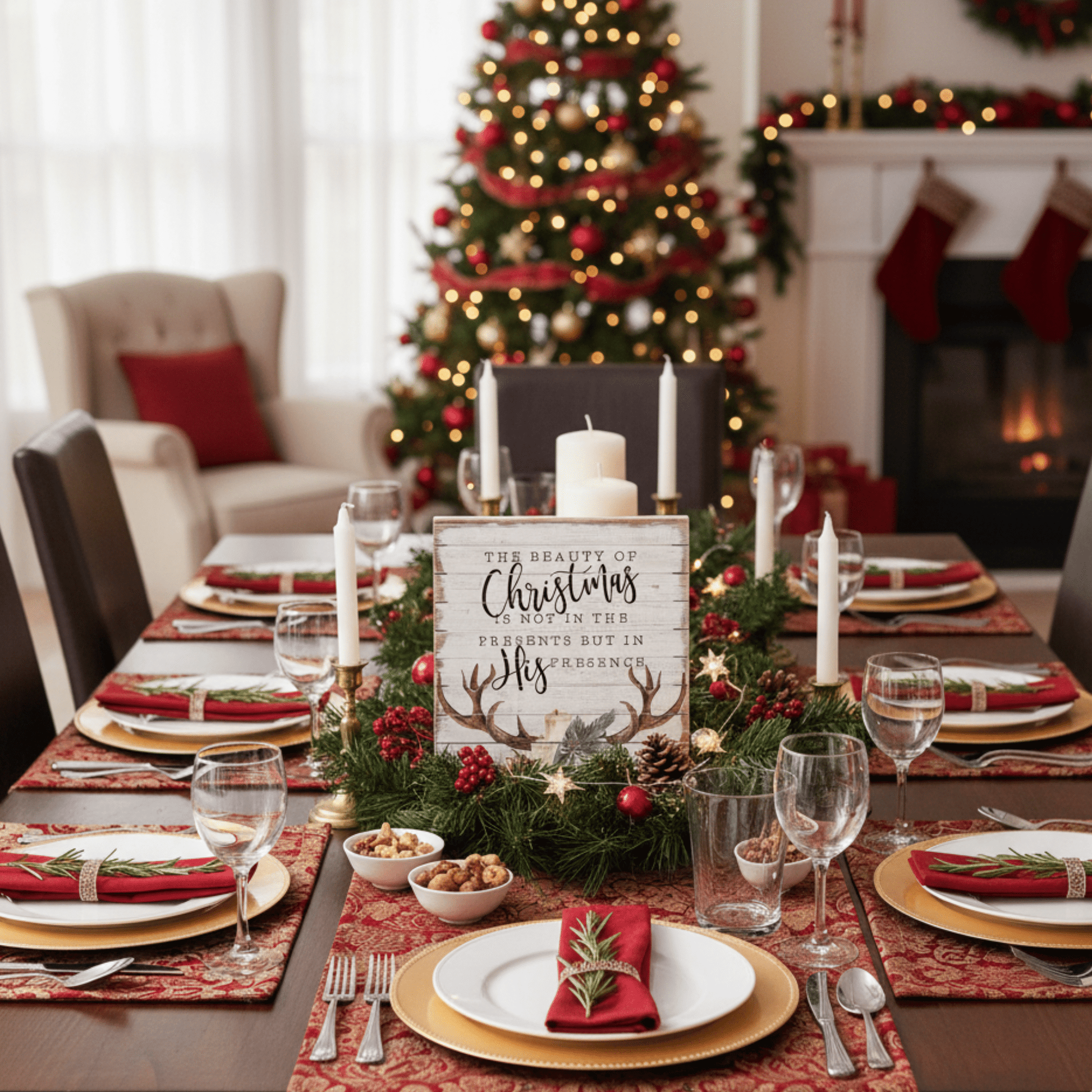 The Beauty of Christmas Rustic Wooden Wall Art – 14" x 14" Inspirational Holiday Décor - Tree Treasures