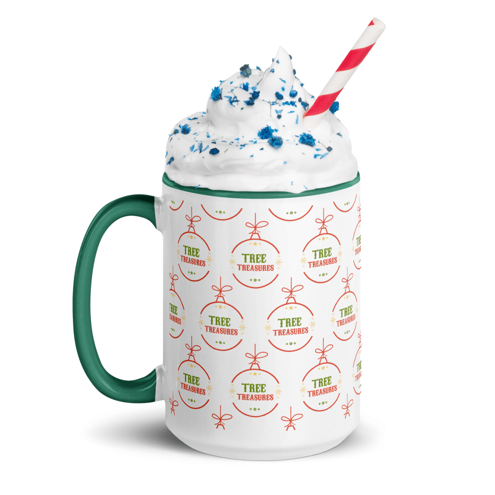 Tree Treasures Logo Mug – Festive 15 oz Ceramic Cup