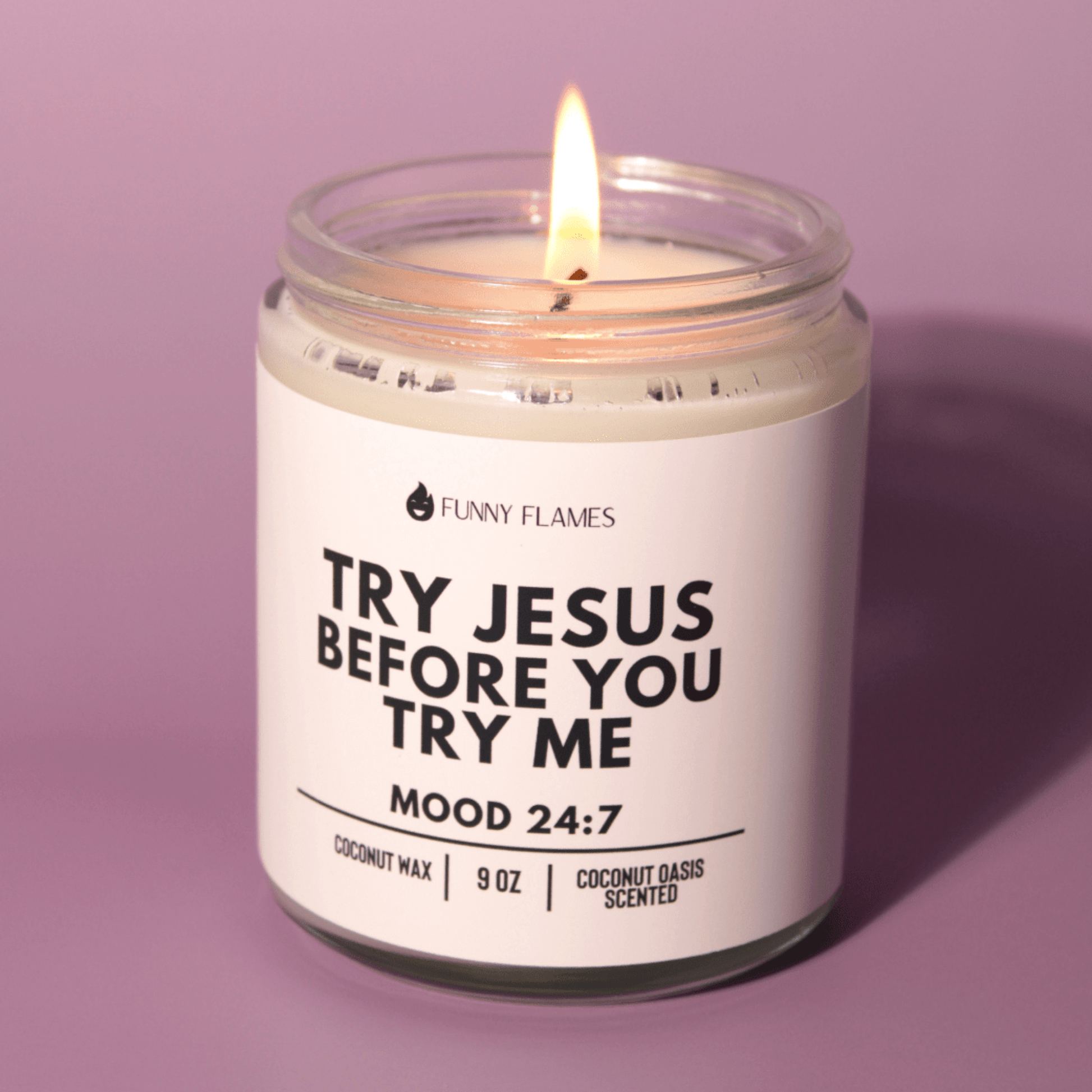 Try Jesus Before You Try Me – 9oz Coconut Oasis Scented Candle – Inspirational & Relaxing Gift - Tree Treasures