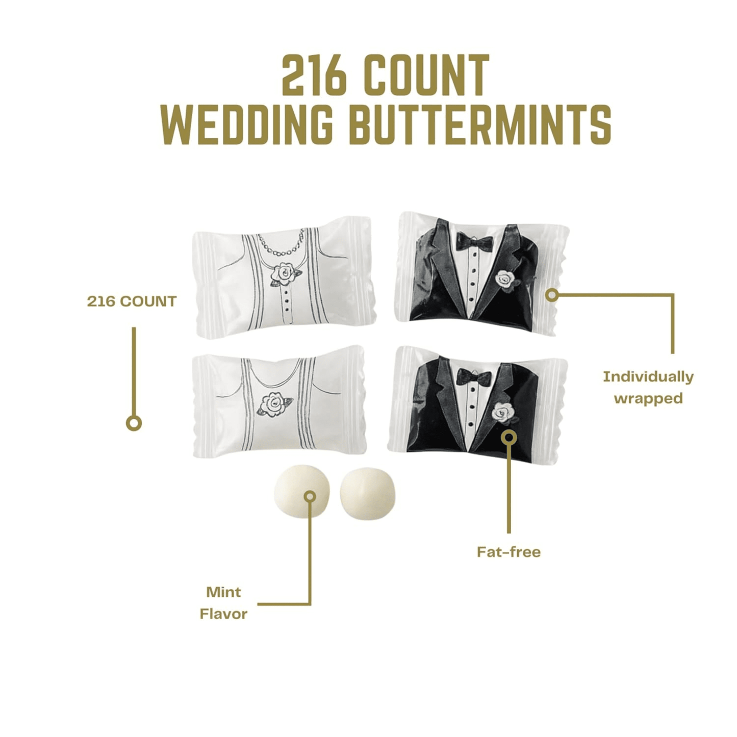 Wedding Butter Mints Individually Wrapped Bulk – 216ct White Buttermints Individually Wrapped for Wedding Favors, Reception Candy, Bridal Shower Mints Perfecto Dulces Para Boda - Tree Treasures